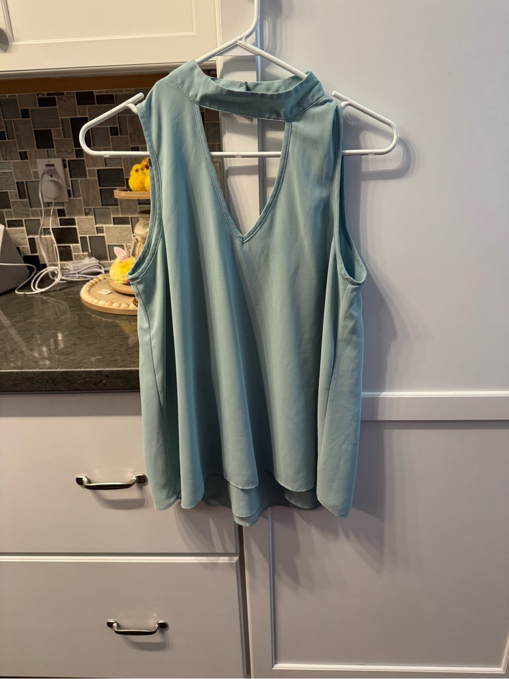 My Michelle Light Teal Sleeveless Halter V-Neck Top